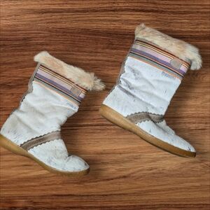 TECHNICA Vintage Real Fur Suede And Fabric Lined Striped Boots